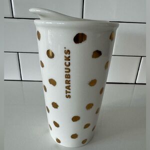 Starbucks ceramic gold and white Tumbler